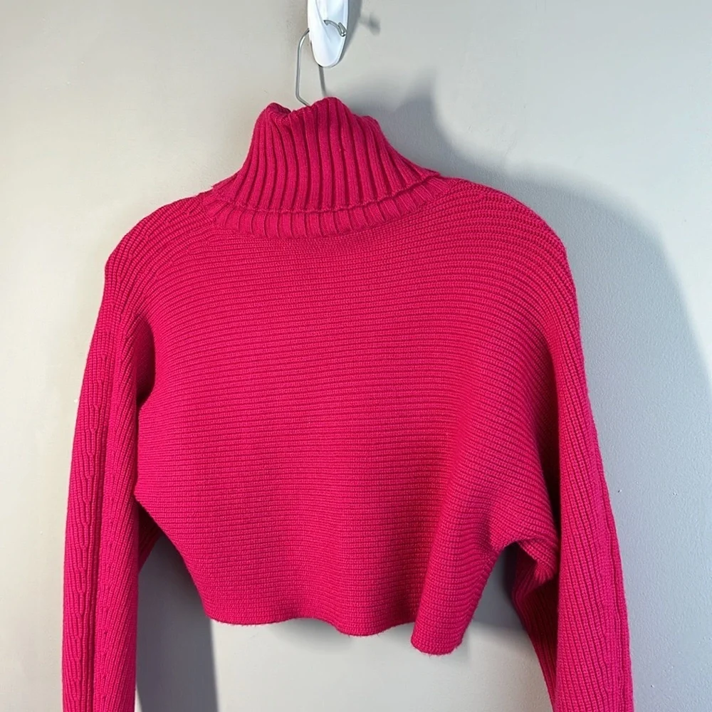 NWT House Of Harlow 1960 Pink Long Sleeve Cropped Turtleneck Sweater Size XS